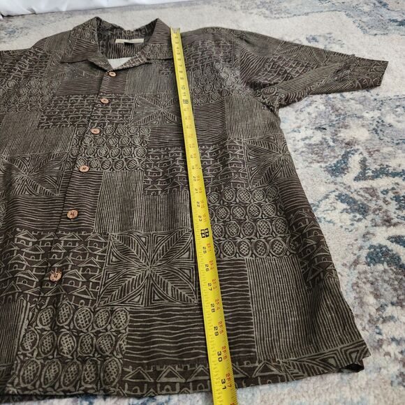 Tommy Bahama Silk Mens Large Green Tropical Hawaiian Camp Short Button-Up Shirt - Picture 10 of 13